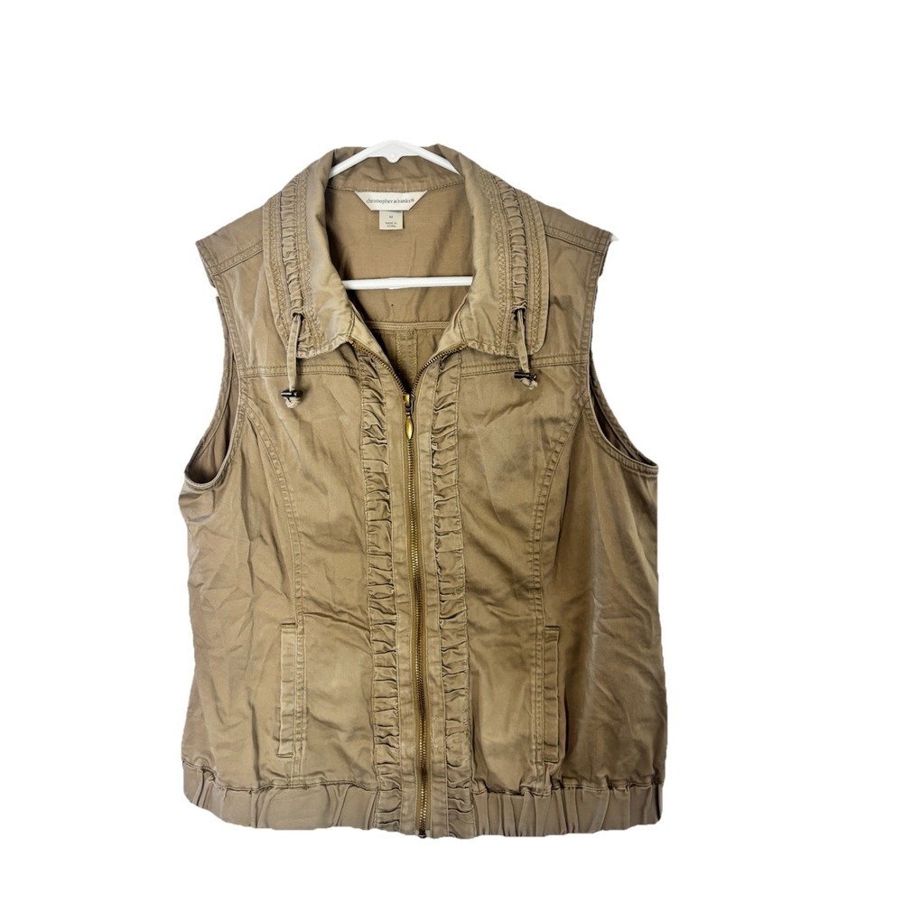 Christopher & Banks Full Zip Utility Vest Size M Cotton Khaki Outdoor Hiking